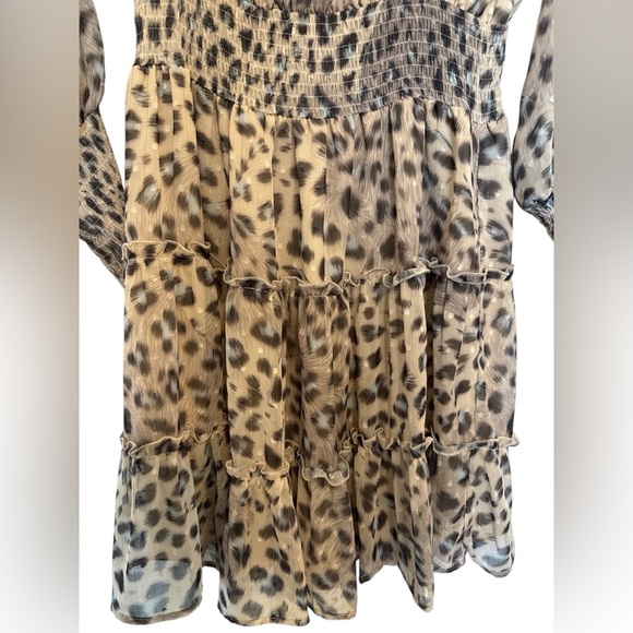 Fate Cheetah Printed Ruffle Dress Lined Long Sleeve Size Large - Picture 4 of 8